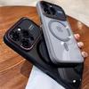 Роскошный магнитный металлический бампер с защитой объектива для iPhone 16 15 14 Pro Max 16pro, жесткая прозрачная крышка для беспроводной зарядки Magsafe
