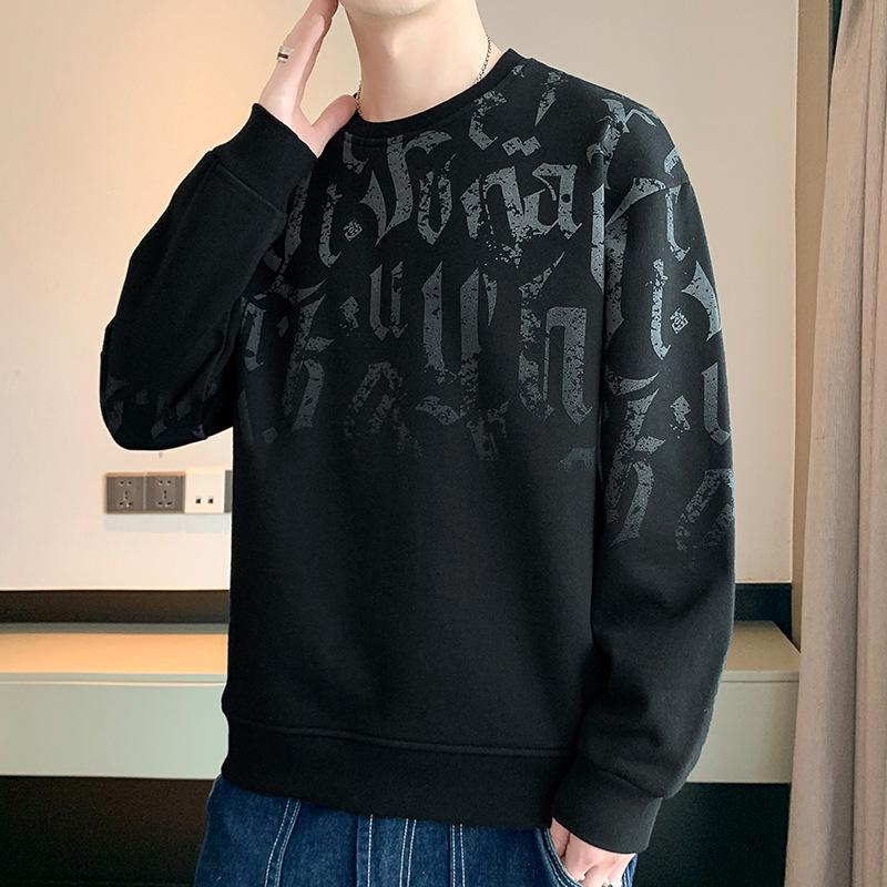 Мужской вязаный свитер из плюша с длинными рукавами — повседневный осенне-зимний свитер с круглым вырезом, свободный модный топ.