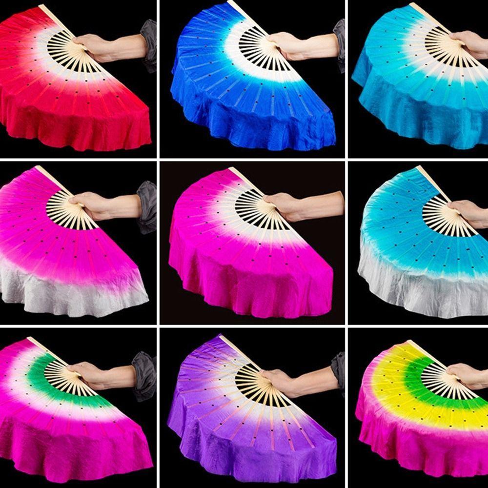 40см Танцевальные Практические Градиентные Цветные Шелковые Веера Длинные Шелковые Веера Веер для Танца Живота Вискозные Шелковые Веера