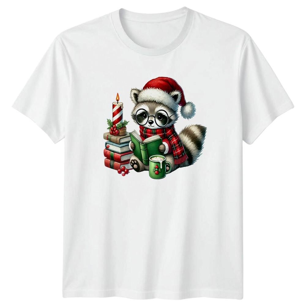 Raccoon Christmas Reading Holidays Unisexs TShirt Unisexs Tee Graphic Unisex Top