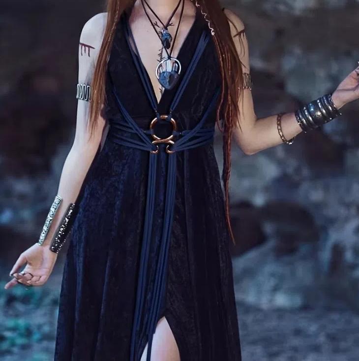 Металлический пояс в скандинавском стиле с длинным узлом из веревки, нерегулярная пряжка на талии, поясная цепочка с крестом тролля, декоративный пояс, шаманский языческий