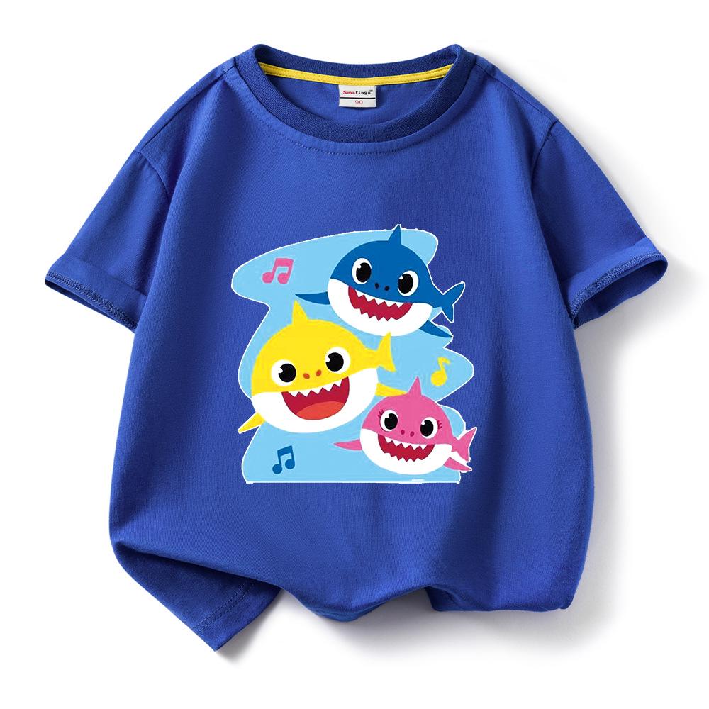 Хлопковая футболка с коротким рукавом Baby Shark для детей – Летняя одежда для мальчиков и девочек, 2024