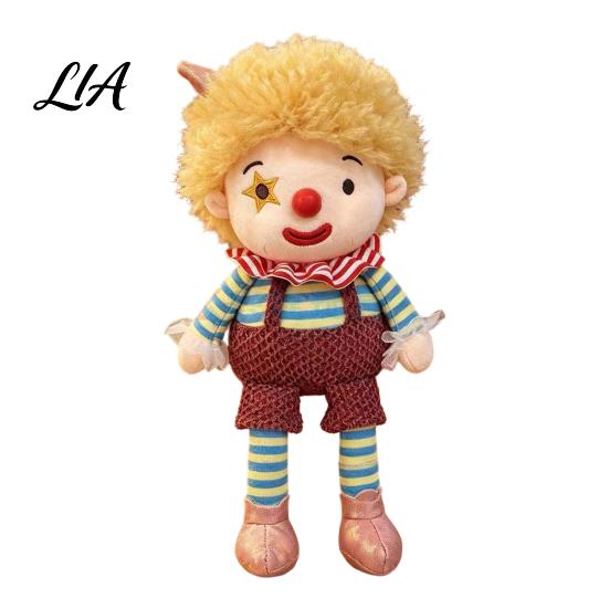 Exquisite Embroidery Toy Vintage Circus Clown Plush Toy, Soft Stuffed Jester Doll with Embroidered Face, Handmade Feel Plushie Retro Decorative