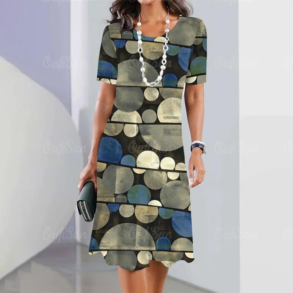 Summer Woman Clothing Short Sleeves Dresses Irregularly Printing Long Dress 3d Retro Women's Clothing Loose Round Neck Pullover