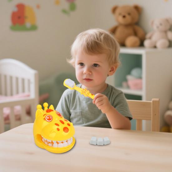 Детский стоматологический игровой набор Интерактивная модель зубов со зубной щеткой Забавная игрушка-стоматолог в форме жирафа для ролевых игр Обучение гигиене полости рта