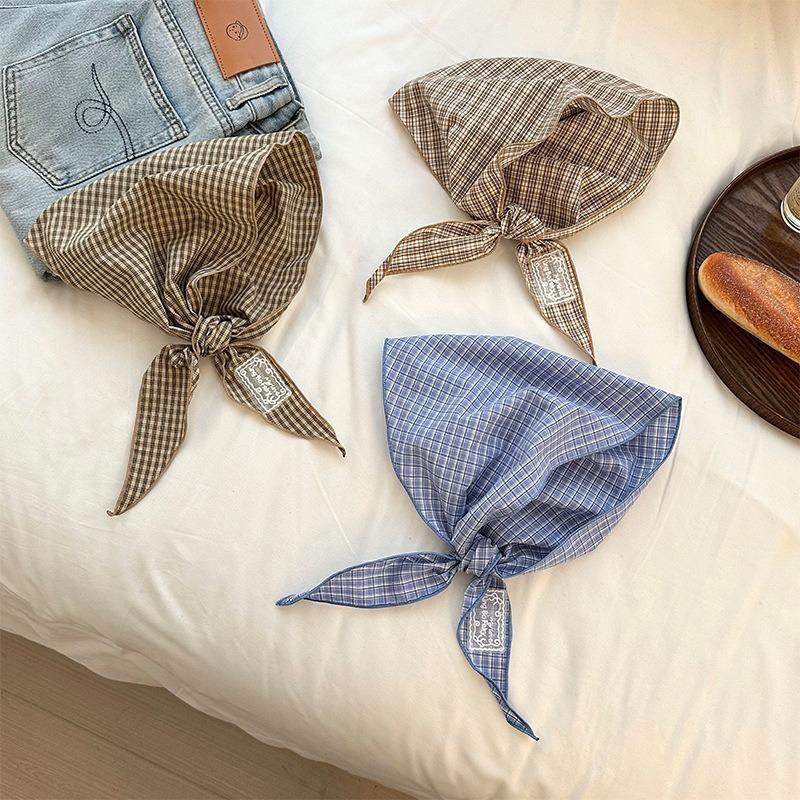 Silk Scarf High-end Sense Niche Design Sense Multi-functional Decorative Small Scarf Cotton and Linen Retro Plaid Headscarf Headband