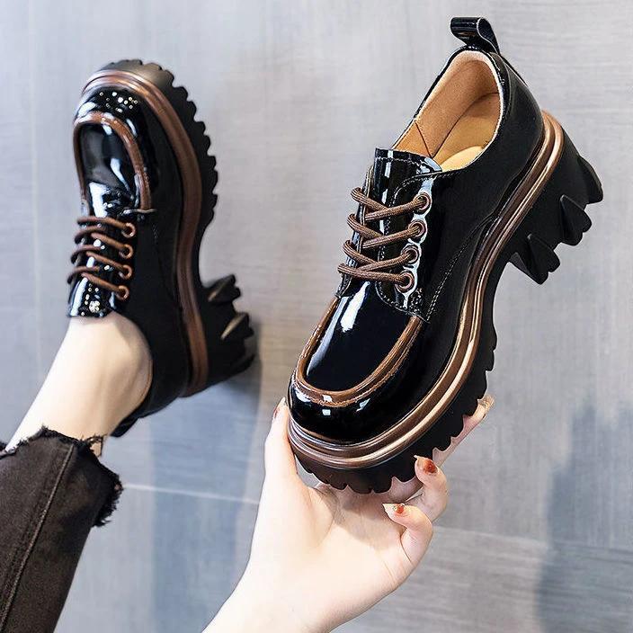 Туфли в стиле Лолиты женские осенние туфли на платформе черные высокие каблуки модные круглые носки Мэри Джейн женские лакированные туфли из искусственной кожи для косплея для студентов