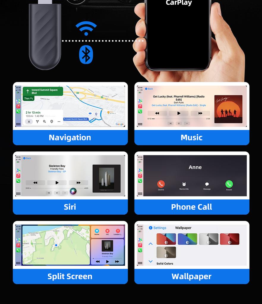 Беспроводной адаптер CarPlay 2 в 1 для Apple iPhone Android, проводной для беспроводного Carplay AI Box, подключение USB Type C, автомобильный донгл