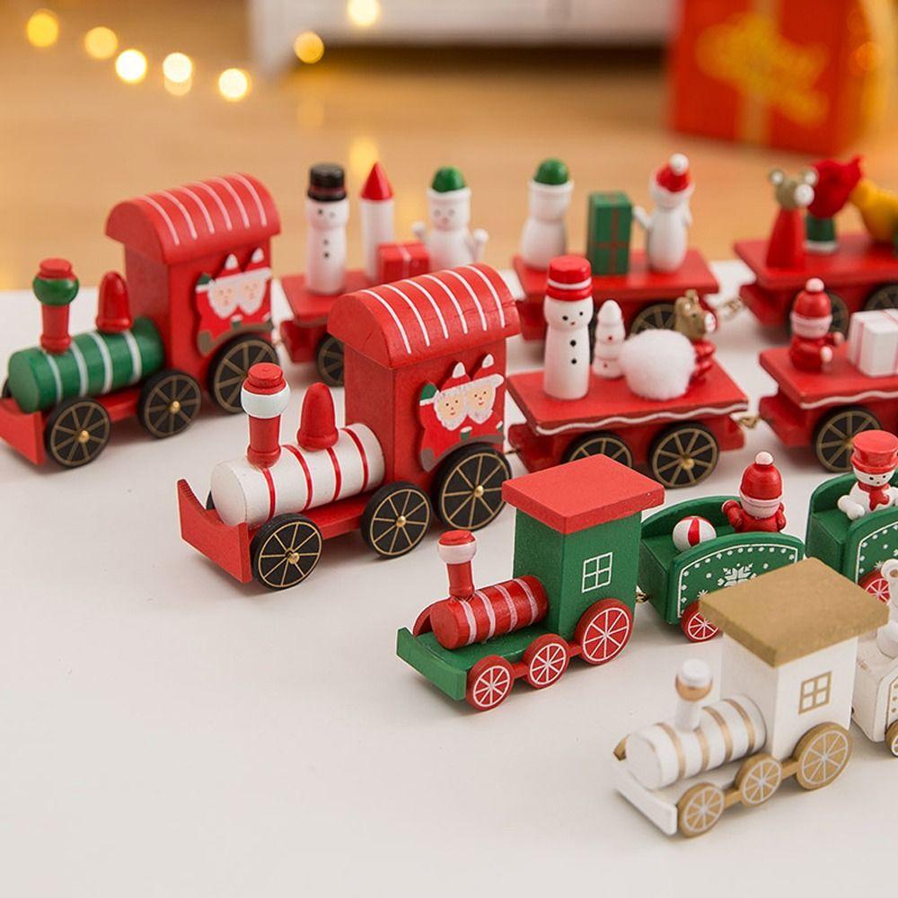 Gift Xmas Party Props Children's Toys Window Ornaments Wooden Train Christmas Ornament Home Decor