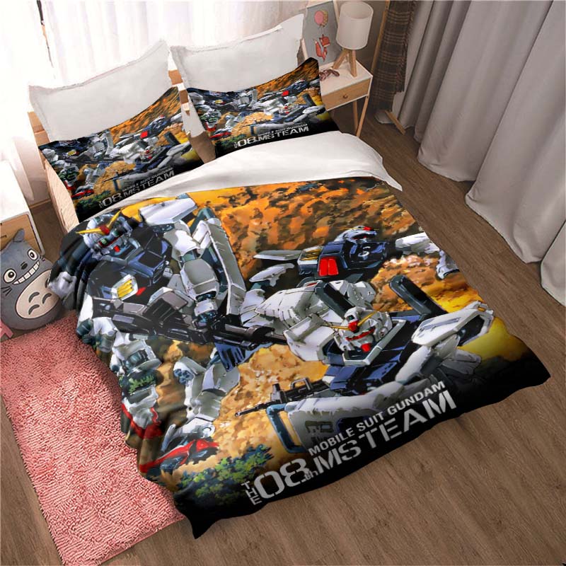 "3D Mobile Suit Gundam" anime-themed comfortable bedding set, including duvet cover, pillowcases, and children's set.