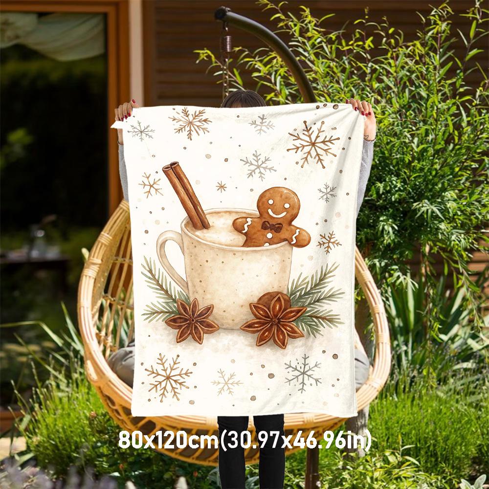 1PC hot chocolate gingerbread manOutdoor Flannel Blanket - Soft Plush Decor for Picnics, camping, Bedroom, Playroom, Office, or Lunch Break 1334A