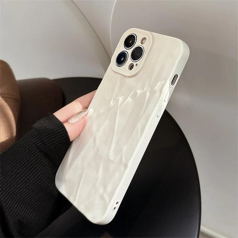 Fashion Silicone Fold Wrinkle Phone Case For iPhone 14 13 12 11 15 Pro Max SE X XS XR 8 7 Plus Soft Candy Color Full Cover