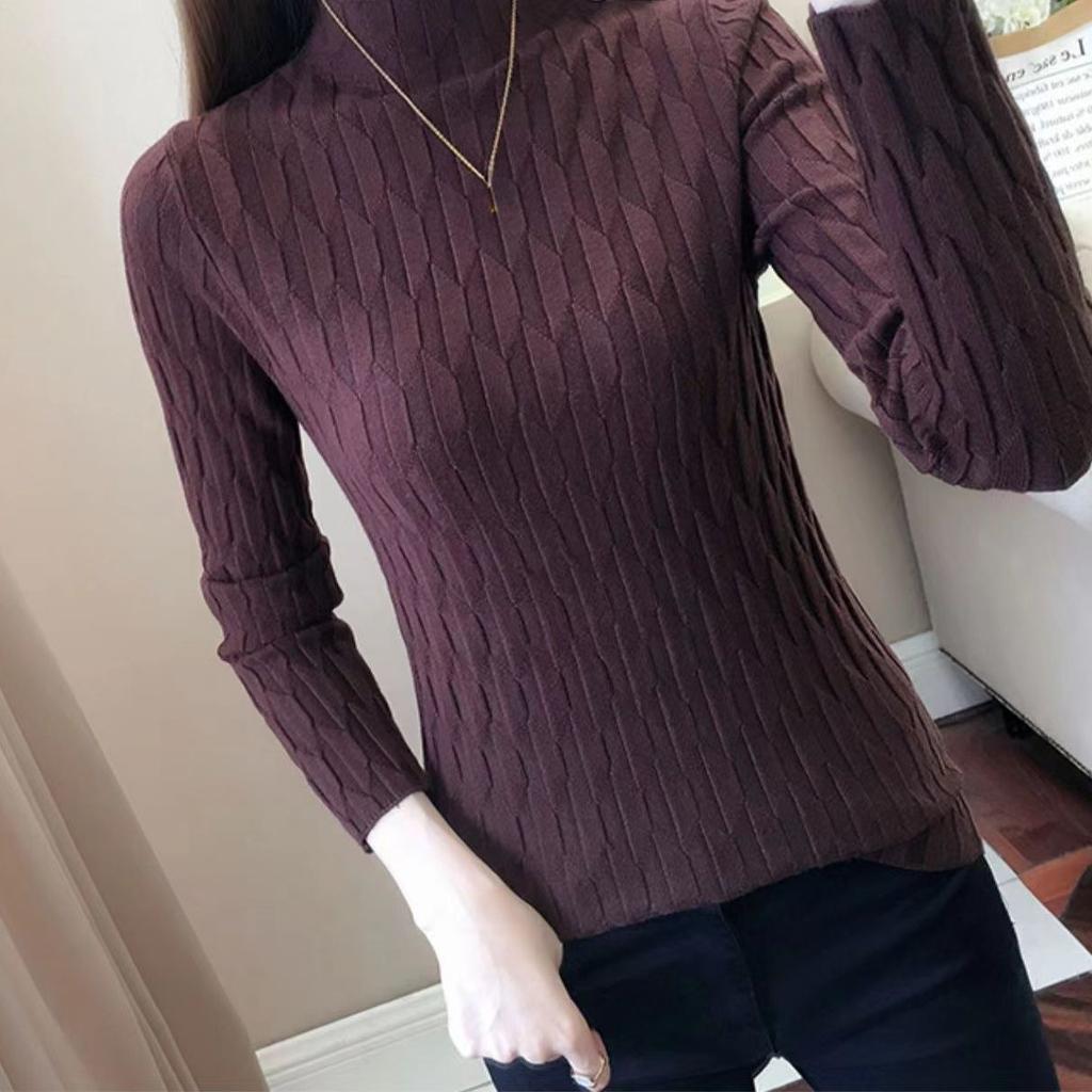 Women's Semi-high Collar Sweater Base Shirt Autumn and Winter Slim Stylish Inner-matching Knitted Shirt Versatile Pullover Long-sleeved Shirt