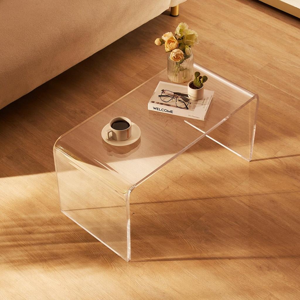 Acrylic Coffee Table, C-Shaped Clear Acrylic End Table, 16.3 inch high Transparent Acrylic Side Table, for Coffee, Drink, Food, Snack used in Living