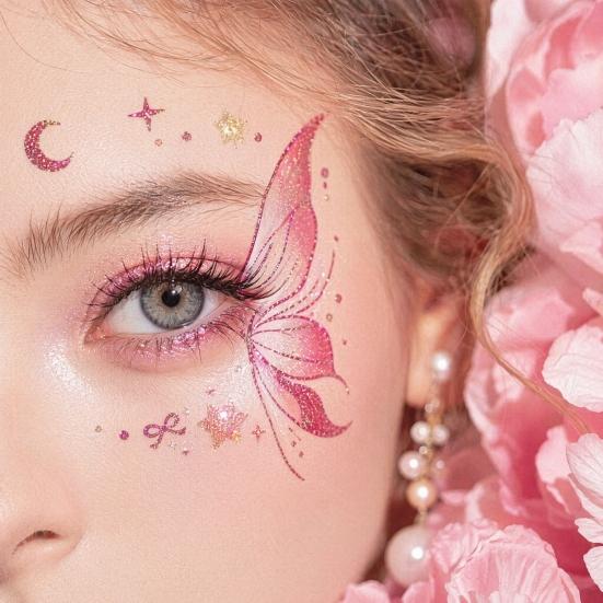 5 Sheets Glitter Butterfly Eye Stickers, Temporary Face Tattoos for Kids, Cartoon Decals for Festival Makeup, Party Decor