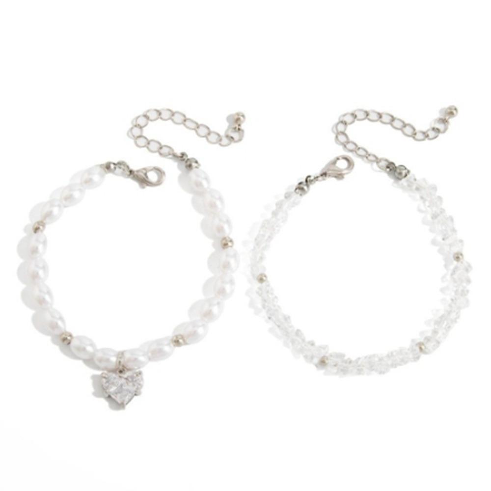 Silver Heart Pendant Bracelets Beaded Metal Hand Chain Vintage Imitation Pearl Bracelets  Gifts