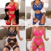 3 шт. Сексуальный прозрачный комплект нижнего белья Женский бюстгальтер и трусики Пояса для чулок Женские костюмы Прозрачный сексуальный женский комплект