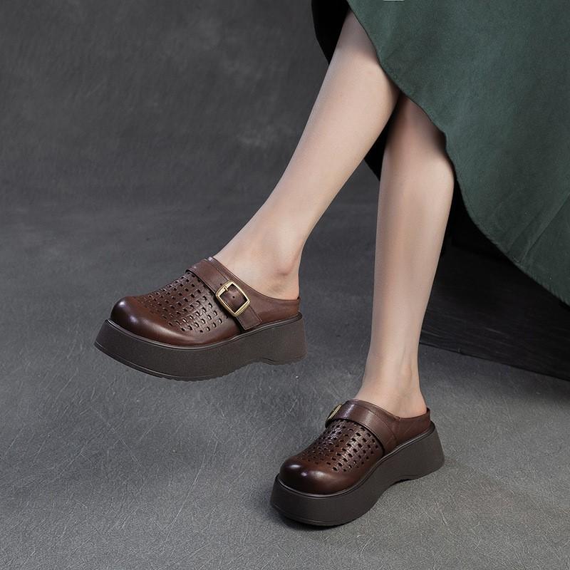 Johnature Женские сандалии из натуральной кожи с дышащей подошвой и круглым носком для поездок на работу