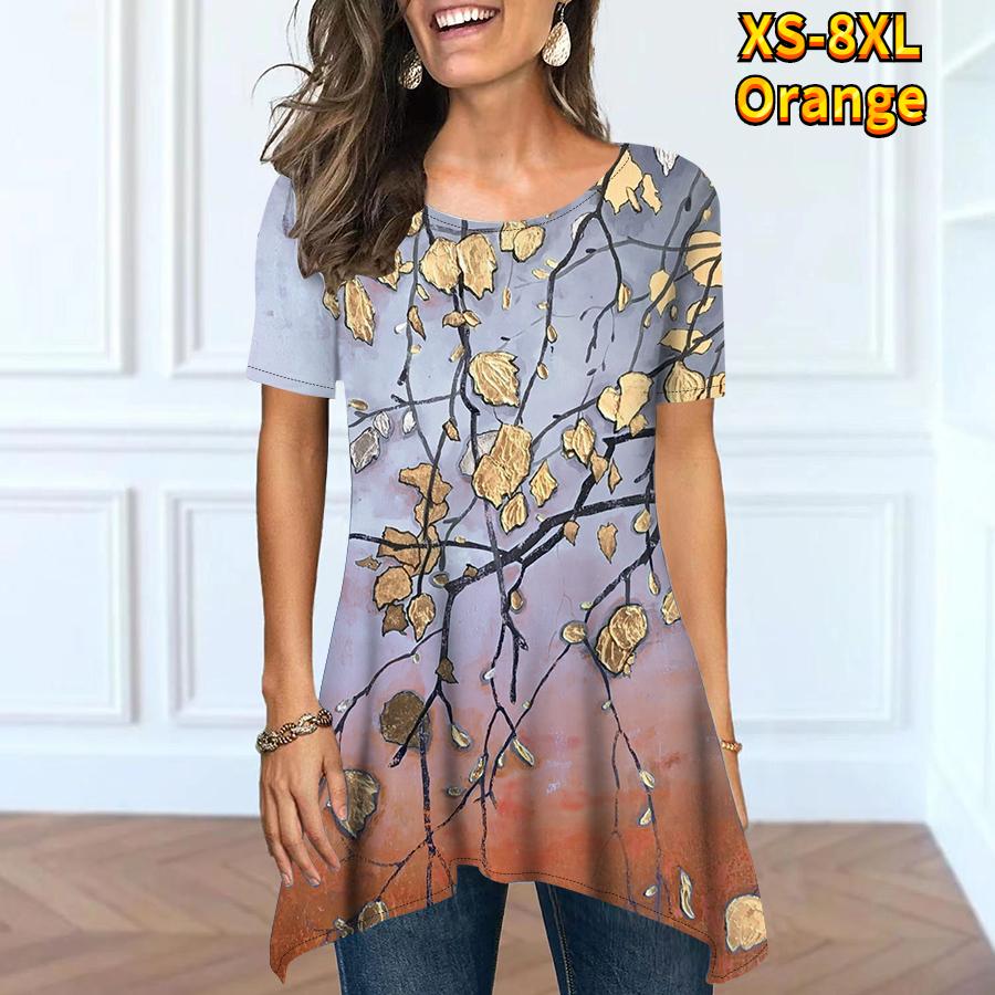 Летняя женская модная и удобная уличная одежда. Базовая повседневная одежда с короткими рукавами и круглым вырезом под открытым свободным топом XS-8XL.