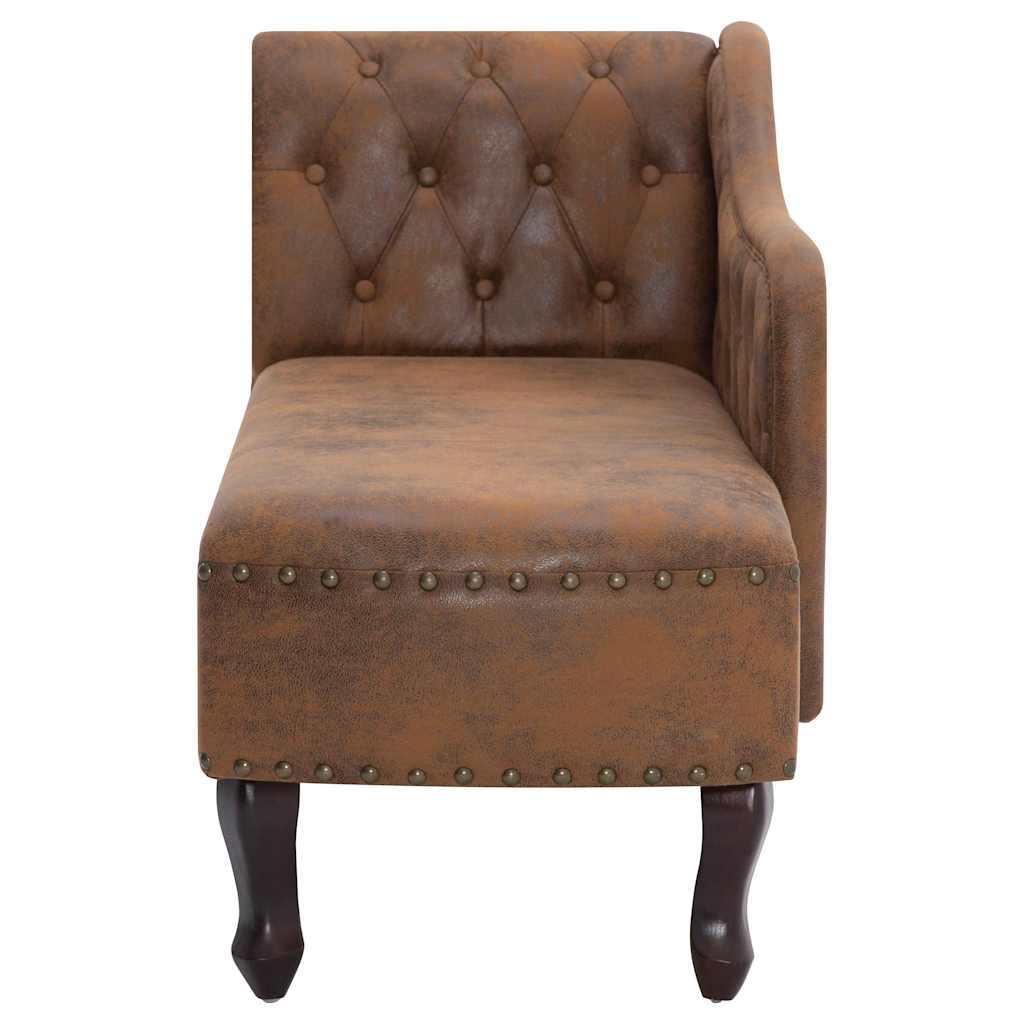 Chaise Longue in Brown Faux Suede