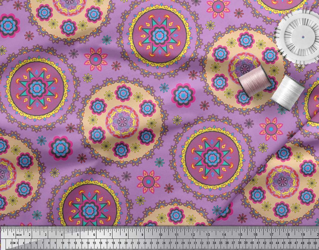 Soimoi Японский креп-атласная ткань с цветочным принтом Мандалы, швейная ткань, метр 42 дюйма