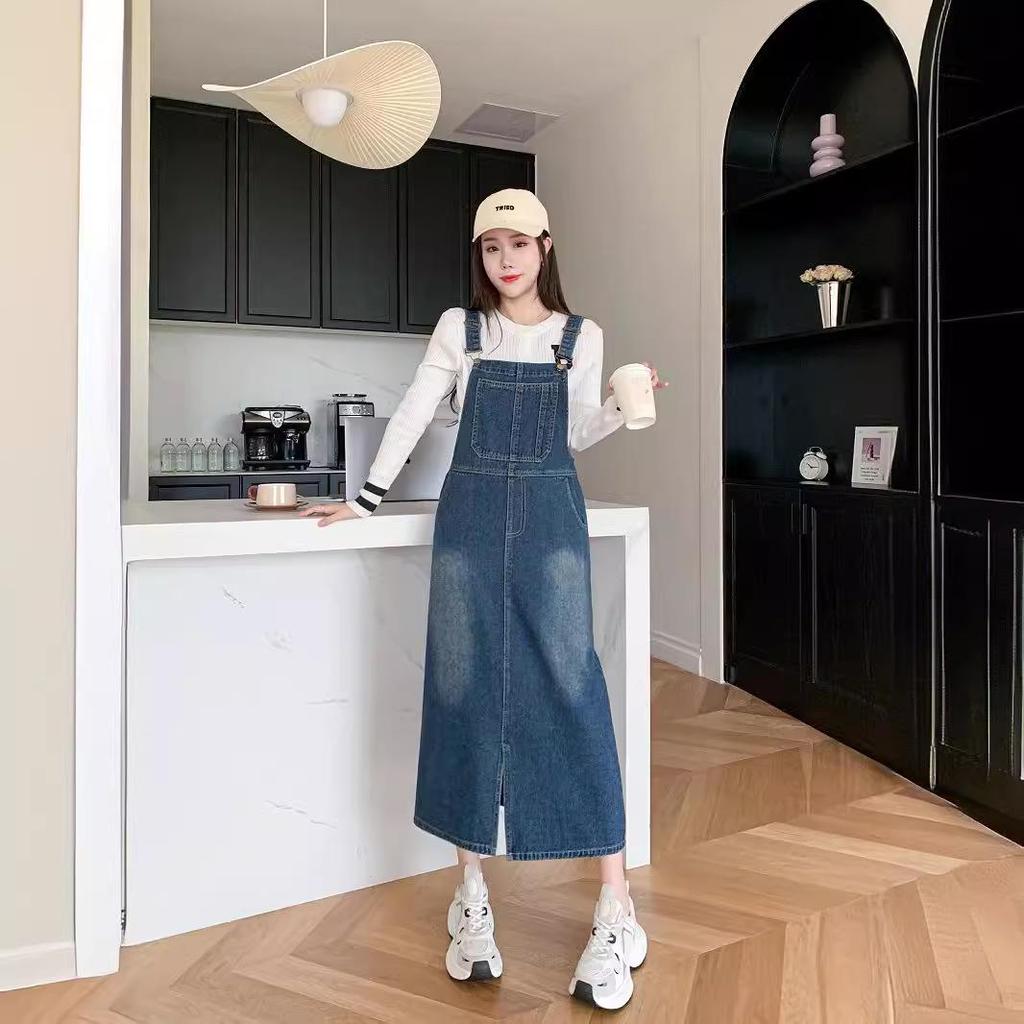 Женское облегающее джинсовое платье-комбинезон средней длины, весна/лето 2024 г. — свободное, повседневное, универсальное.