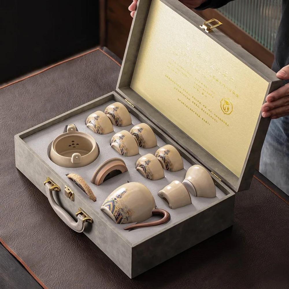 Чайный сервиз Mi Huang Ru Kiln Kung Fu, домашний керамический чайник, чайная чашка, чайный поднос, офисный чайный сервиз