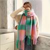 Female Korean Style Thickened Scarf Versatile Four Color Rainbow Winter Plaid Shawl
