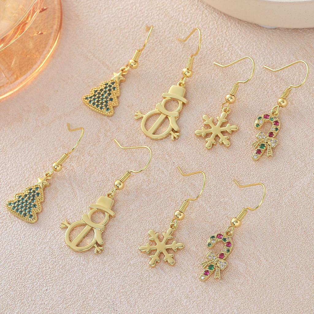 18K Gold-Plated Christmas Earrings: Snowman, Snowflake, Tree & Hat Studs