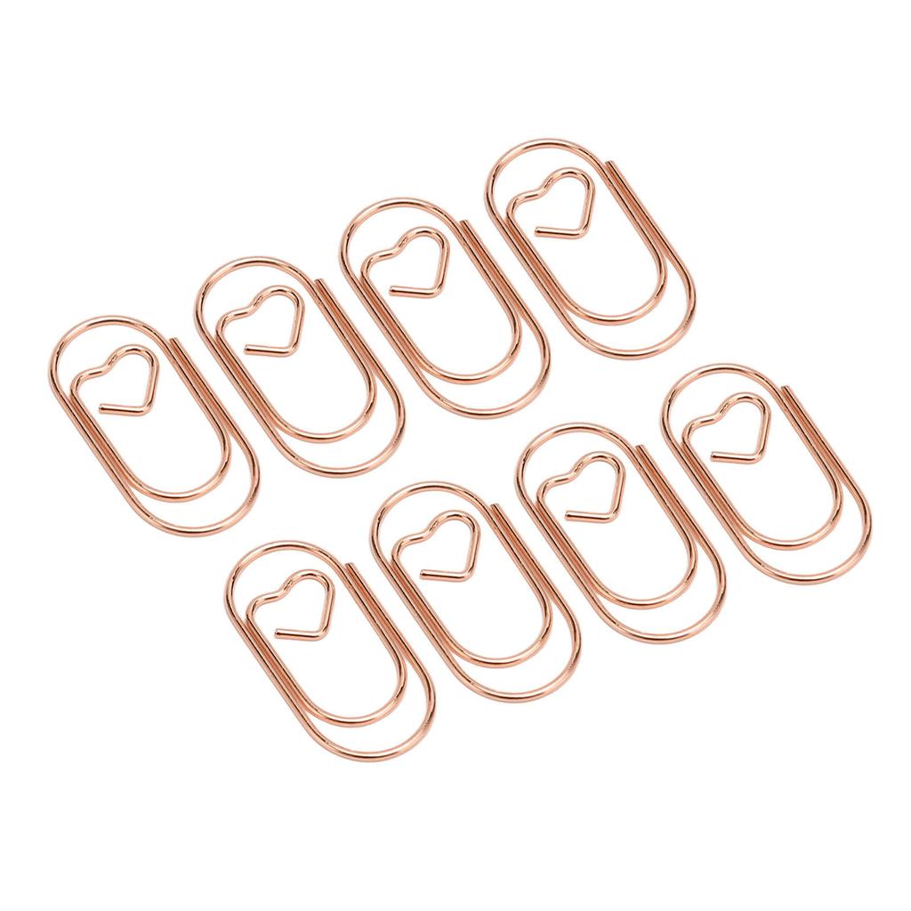 100pcs Paper Clips Portable Heart Shape Rustproof Electroplated Metal Paperclips Office Supplies Rose Gold