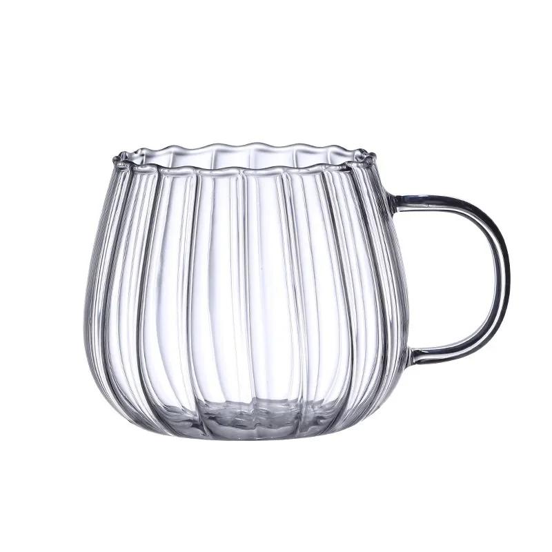 400ml High Borosilicate Glass Cups Creative Striped Mug Pumpkin Cup Breakfast Milk Glass Water Cup Teacup Home Office Drinkware