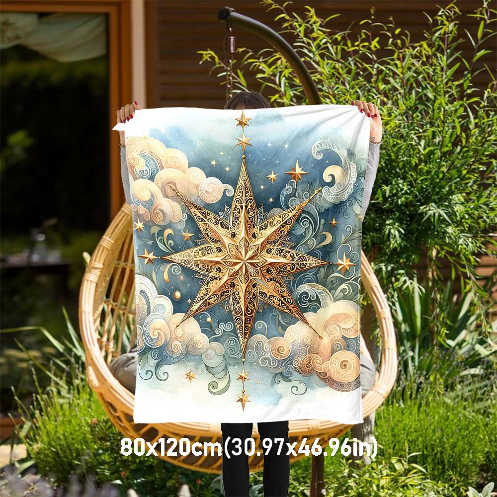 1PC Star CloudOutdoor Flannel Blanket - Soft Plush Decor for Picnics, camping, Bedroom, Playroom, Office, or Lunch Break 1237A