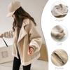 NEEDBO Women Winter Jacket Chic Faux Suede Fur Collar Coats Aviator Motorcycle Biker Jackets Female Lamb Wool Coat