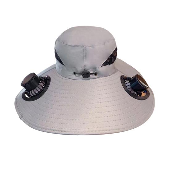 Buckle Hat with Dual Fans Large Battery Solar Charging Full-Face Sun Protection Large Brim Sun Hat Adjustable Drawstring Walking Cooling Hat