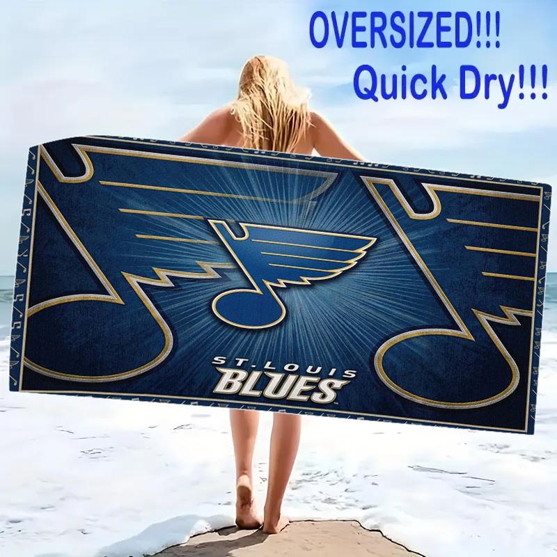 St. Louis Blues Print Beach Towel, Large Soft Quick Dry Towel for Beach Camping Swimming