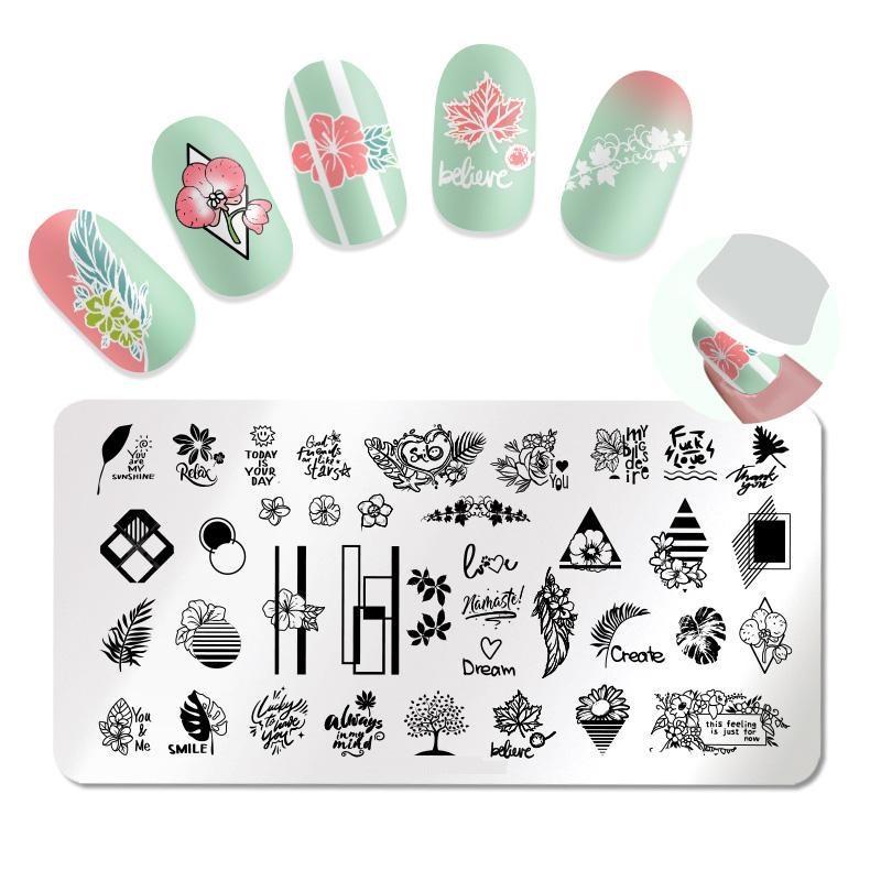 Штамповочные пластины для дизайна ногтей, листья, цветы, трафареты из нержавеющей стали, инструменты для штамповки изображений для ногтей, маникюрные инструменты