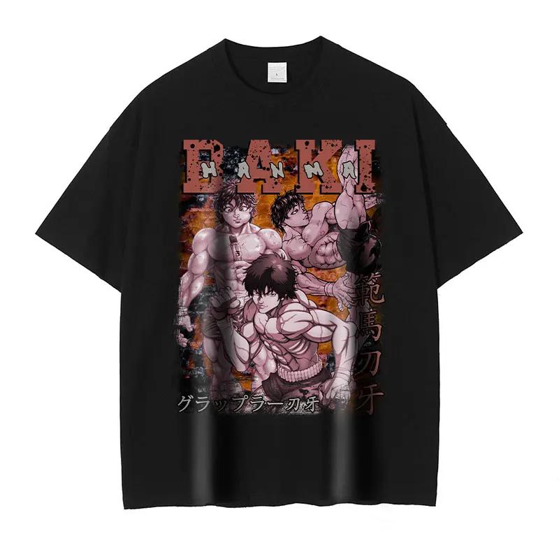 Hanma Yujiro Tshirt Harajuku Vintage Washed Anime T Shirt Streetwear BBaki Unisexga Ogre Oversized Tshirt Harajuku Retro Tops Tees