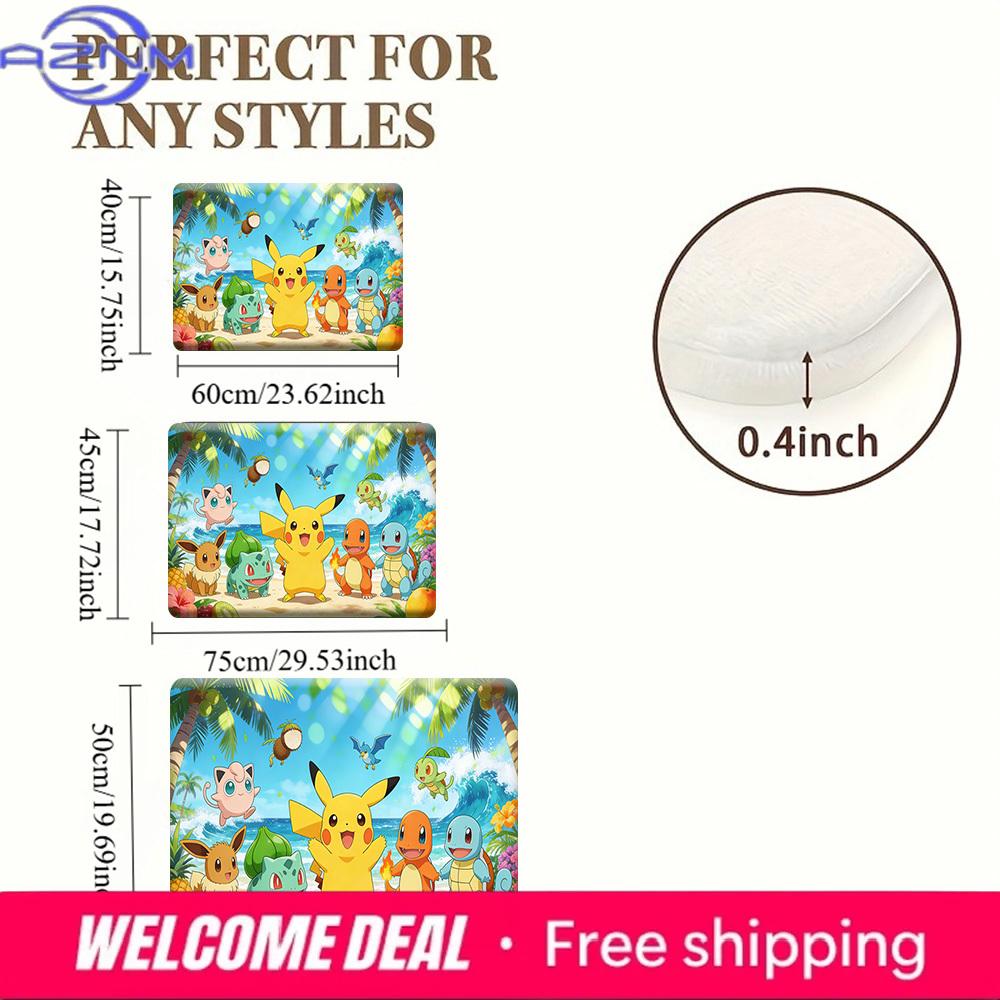 Pokemon Beach Party Print Doormat Anti-slip Absorbent Floor Mat for Home Entrance Bedroom Living Room Decor