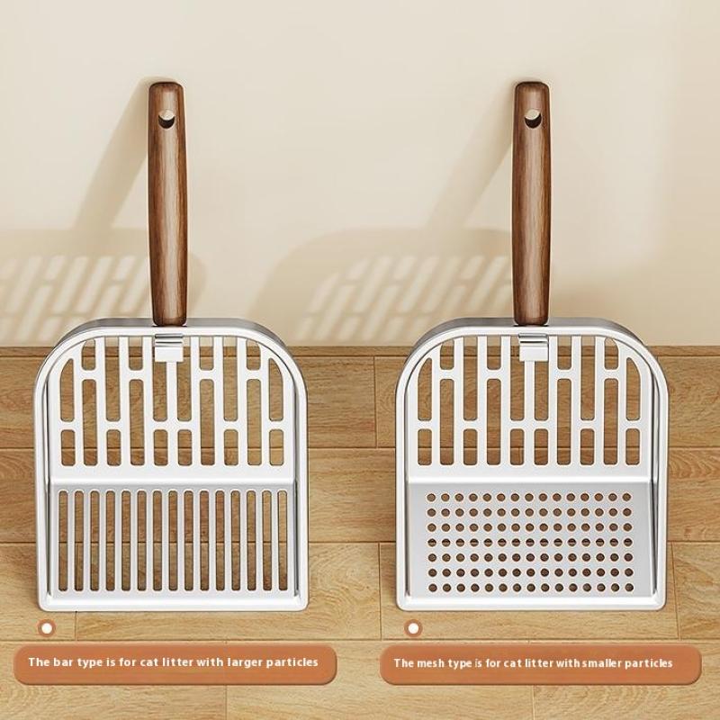 Совок для кошачьего туалета из нержавеющей стали, длинная деревянная ручка, лопатка для уборки отходов домашних животных, инструмент для чистки, лопатка с длинной ручкой, принадлежности для кошек