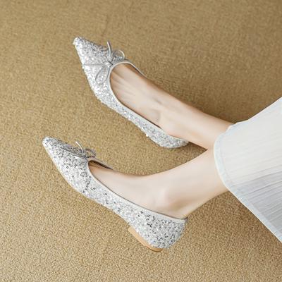 Weiwei girl 2025-36 остроносые одинарные туфли женские с плоской подошвой, со стразами, одна педаль, фея ветер, мелкий рот, мягкая подошва, шапочки