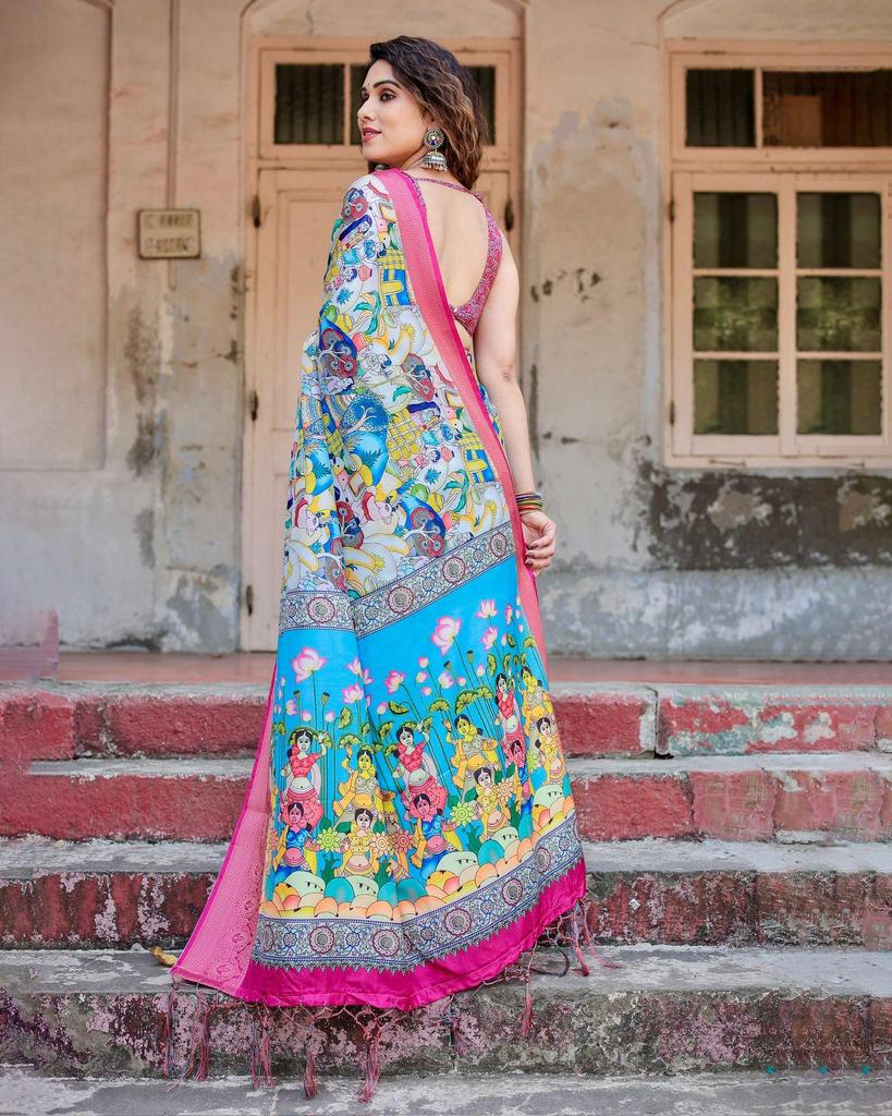 Женское дизайнерское сари из туссарового шелка, легкое, мягкое и элегантное, с цифровой печатью, с неотрезным лифом