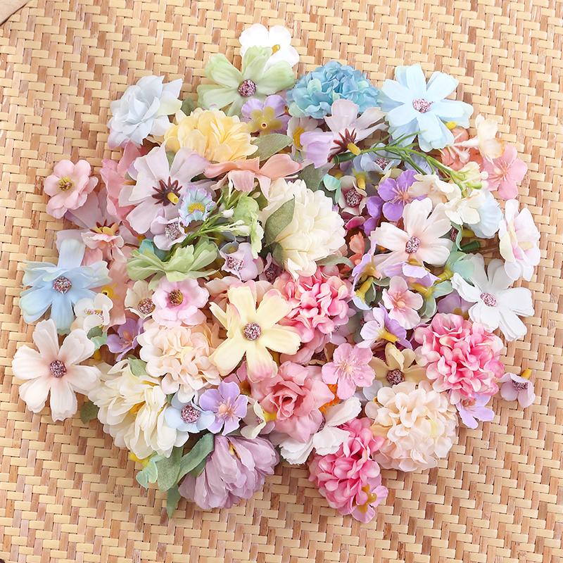 20/50Pcs Artificial Flowers Silk Fake Flowers Heads for Home Decor Wedding Decoration Bride DIY Craft Garland Gift Accessories