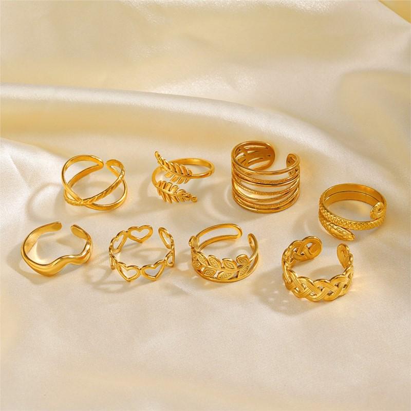 Кольцо из нержавеющей стали Геометрическое Сердце Листья для женщин Личность Трендовое Открытое Кольцо на Палец Ювелирные Изделия На Все Случаи