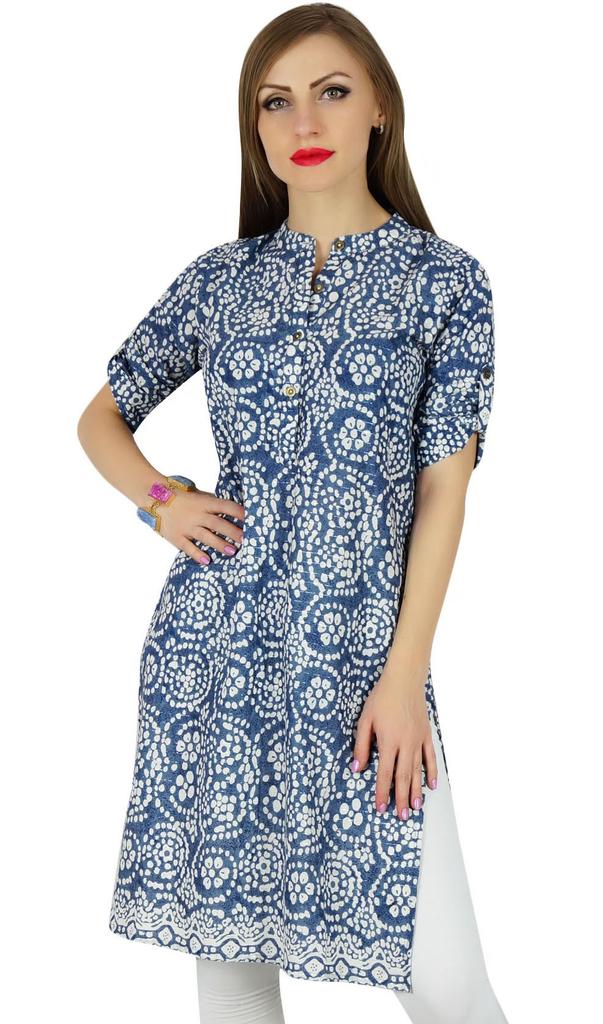 Bimba Женская синяя хлопковая туника Ethinc Summer Kurta Kurti Повседневная дневная блузка
