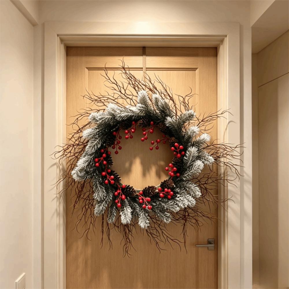 Red Berries Artificial Pine Garland Wreath Pinecones Xmas Ornament Wall Hanging Decor
