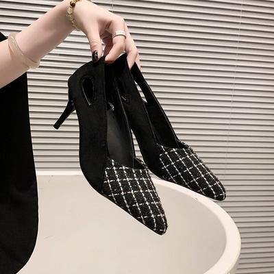 Леопардовые туфли на высоком каблуке Женские Изысканный дизайн каблука Темперамент Глубокий вырез Замшевые Остроносые Сексуальные туфли-слингбэки Женские Tacones