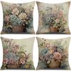 Spring Nordic Style Flower Basket Pillowcase Decorative Linen Pillowcase Sofa Cushion Pillowcase