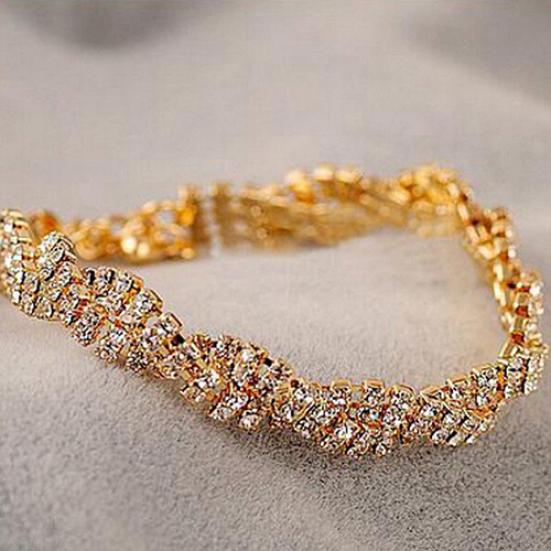 Fashion Women's Gold Silver Plated Clear Crystal Chain Bracelet Bangle Jewelry