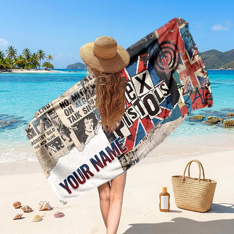 Sex Pistols Customized Name Text Beach Towel, Soft Absorbent Towel Beach Pool Travel Personal Gift