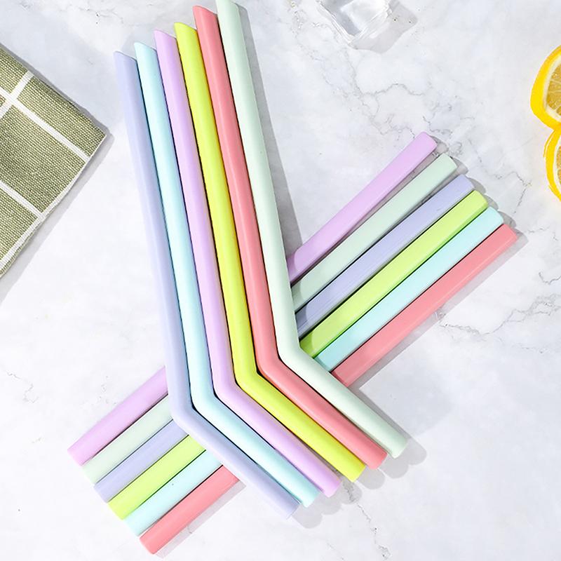 6Pcs Reusable Food Grade Silicone Straws Straight Bent Multicolor Drinking Straw For Children'S Party Bar Accessories